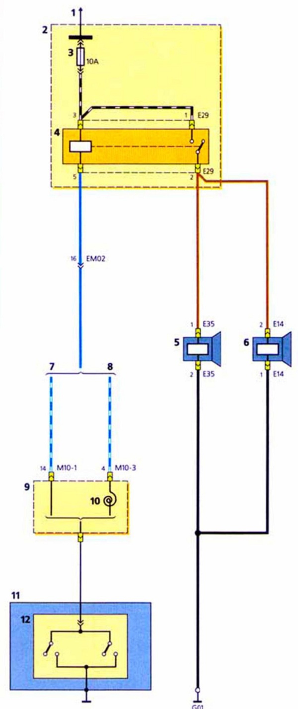 Схема включения звукового сигнала - Хендай Акцент Тагаз (Hyundai Accent)
