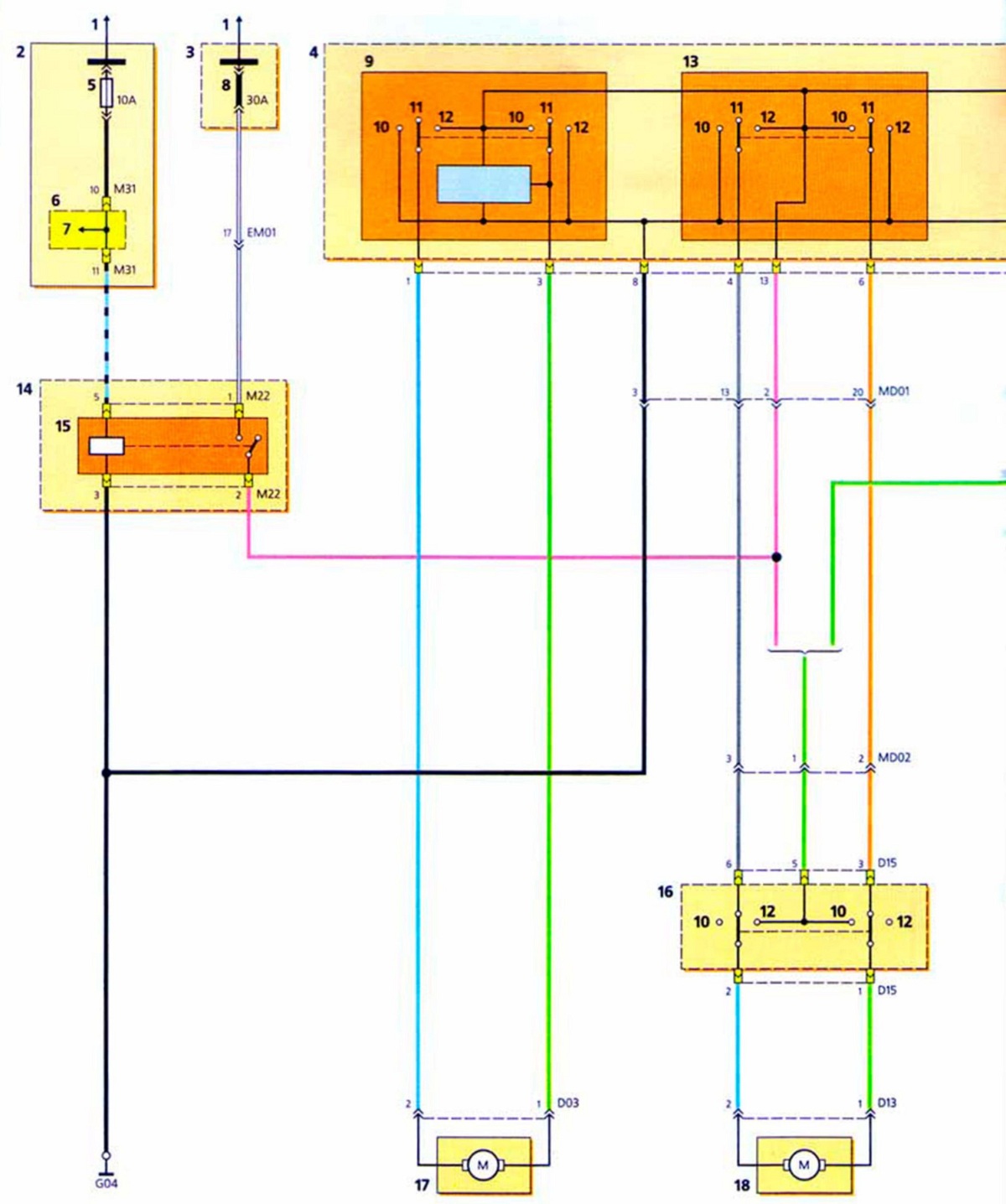 Схема включения электростеклоподъемников - Хендай Акцент Тагаз (Hyundai Accent)