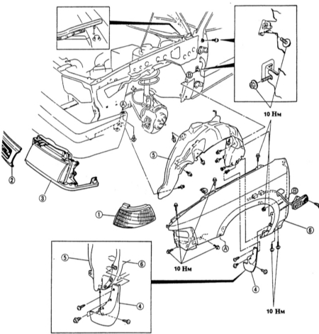 14.15 Снятие и установка переднего крыла Mazda 323