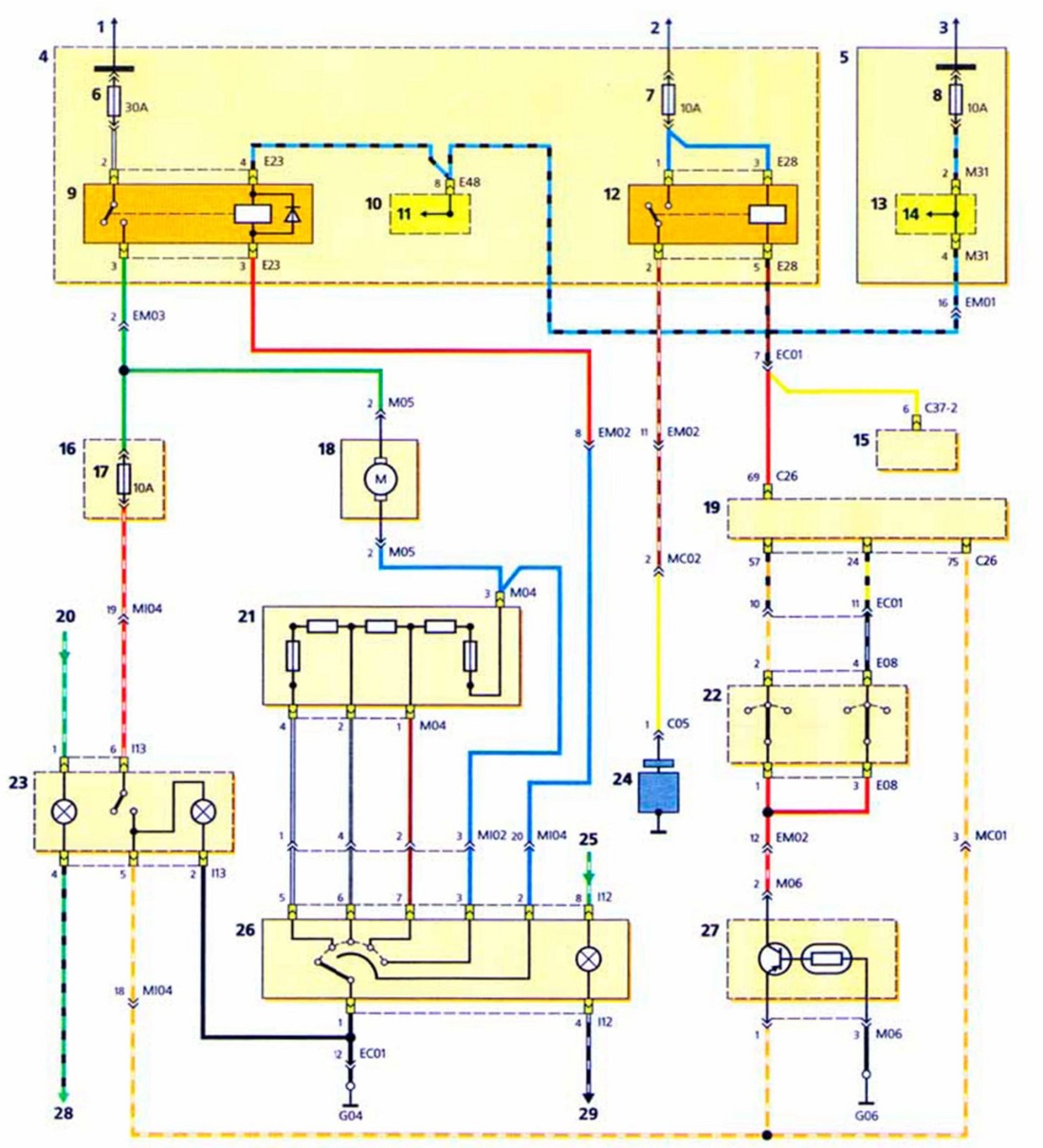 Схема включения отопления, вентиляции и кондиционирования - Хендай Акцент Тагаз (Hyundai Accent)
