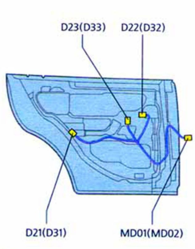 Расположение жгутов проводов кузова - Хендай Акцент Тагаз (Hyundai Accent)