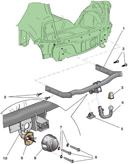 11.7 Снятие и установка тягово-сцепного устройства Шкода Фабия 2000-2007 года