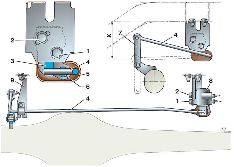 Схема установки регулятора давления задних тормозов и его регулировки