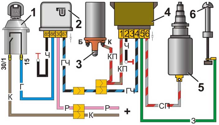 Схема соединений системы управления электромагнитным клапаном карбюратора