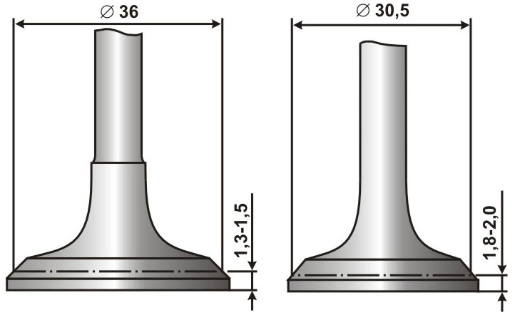 Предельные размеры при шлифовании фасок клапанов
