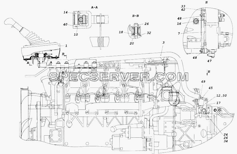 Привод управления механизмом переключения передач для КамАЗ-5360 (список запасных частей)