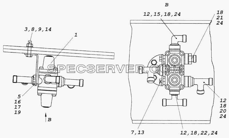 Установка четырехконтурного защитного клапана для КамАЗ-5360 (список запасных частей)