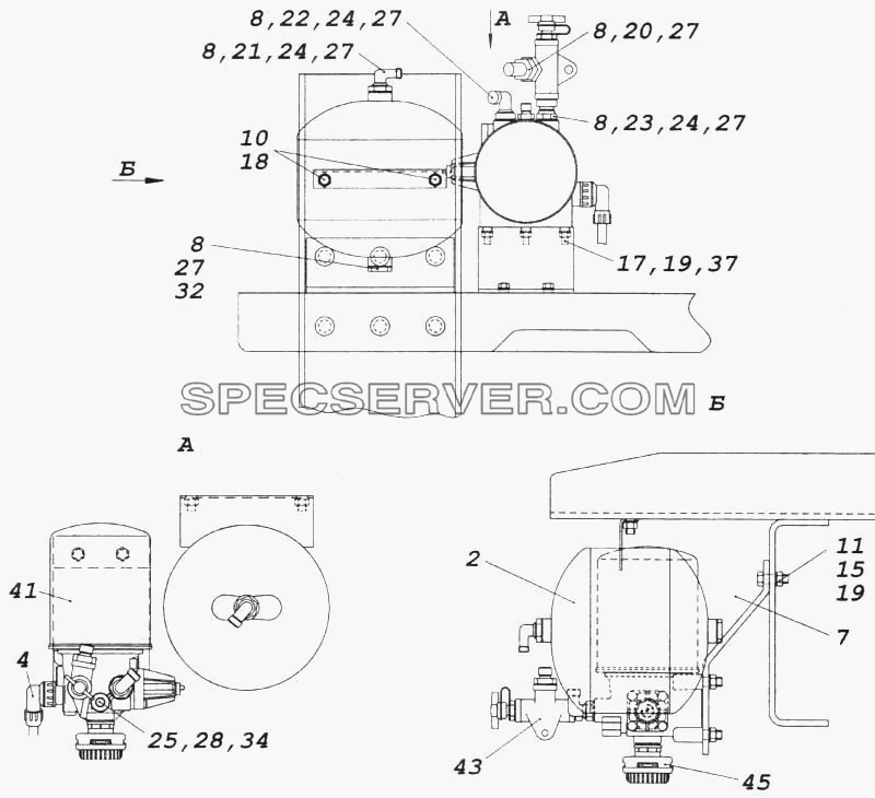 Установка осушителя для КамАЗ-5360 (список запасных частей)