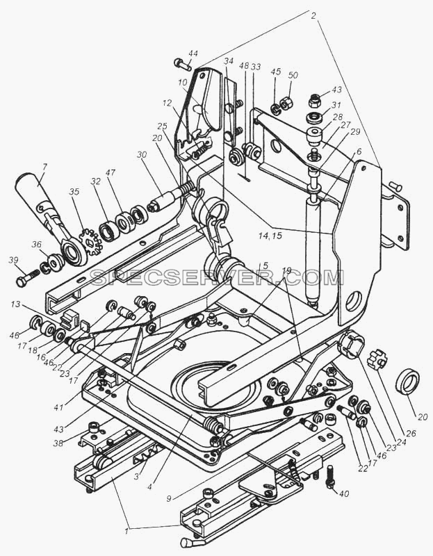 Механизм подрессоривания сиденья водителя для КамАЗ-5360 (список запасных частей)