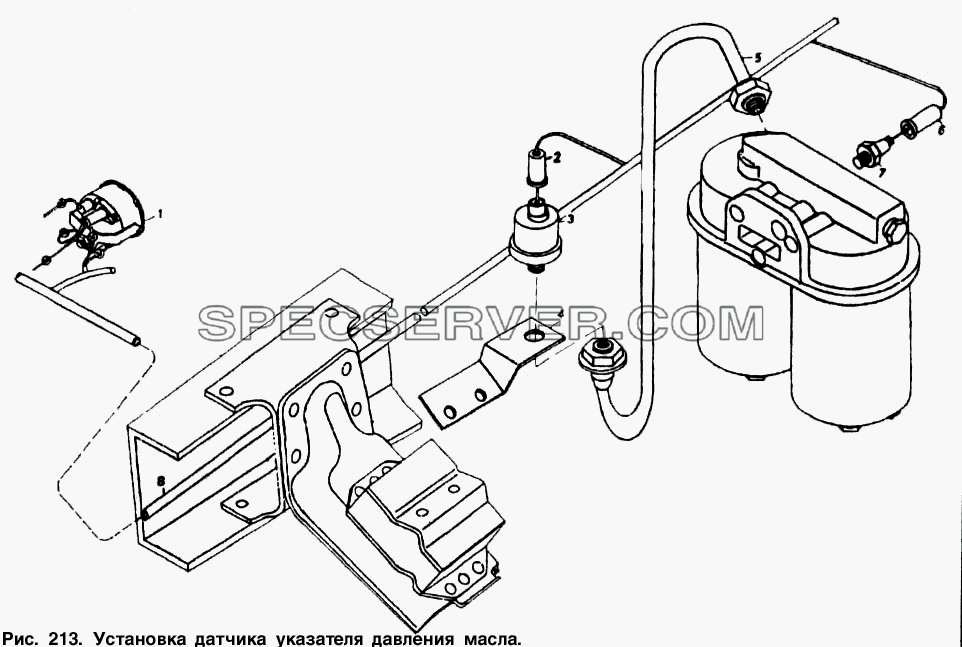 Установка датчика указателя давления масла для КамАЗ-5511 (список запасных частей)