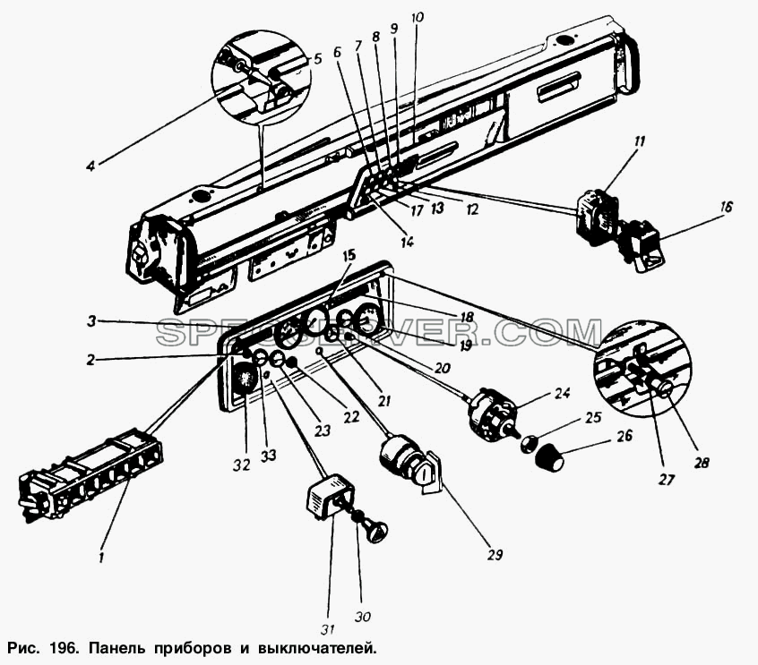 Панель приборов и выключателей для КамАЗ-5511 (список запасных частей)