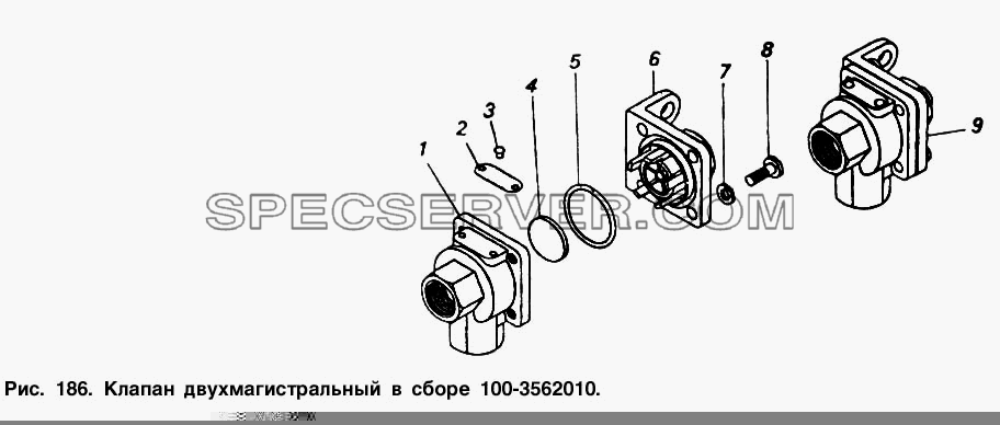 Клапан двухмагистральный в сборе для КамАЗ-5511 (список запасных частей)