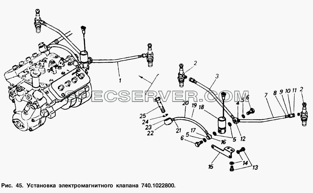 Установка электромагнитного клапана для КамАЗ-5511 (список запасных частей)