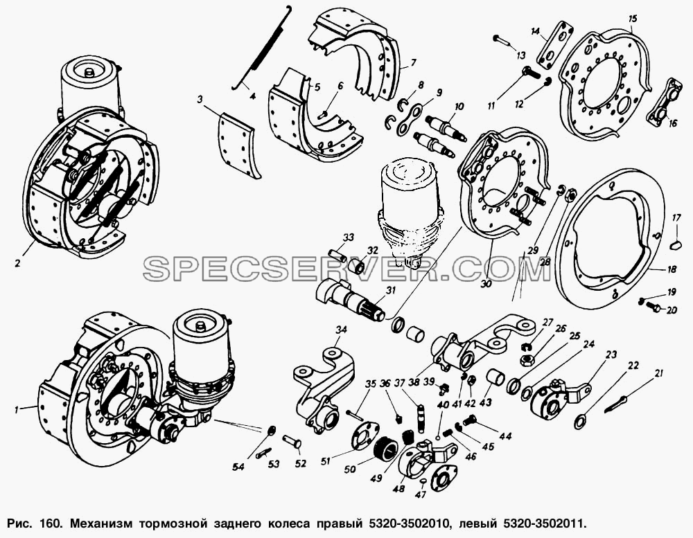 Механизм тормозной заднего колеса правый и левый для КамАЗ-5511 (список запасных частей)