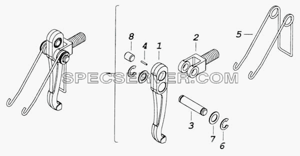 Рычаг оттяжной с вилкой и пружиной для КамАЗ-53228, 65111 (список запасных частей)