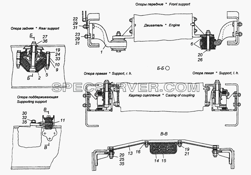 65115-1001005 Установка силового агрегата для КамАЗ-63501 8х8 (список запасных частей)