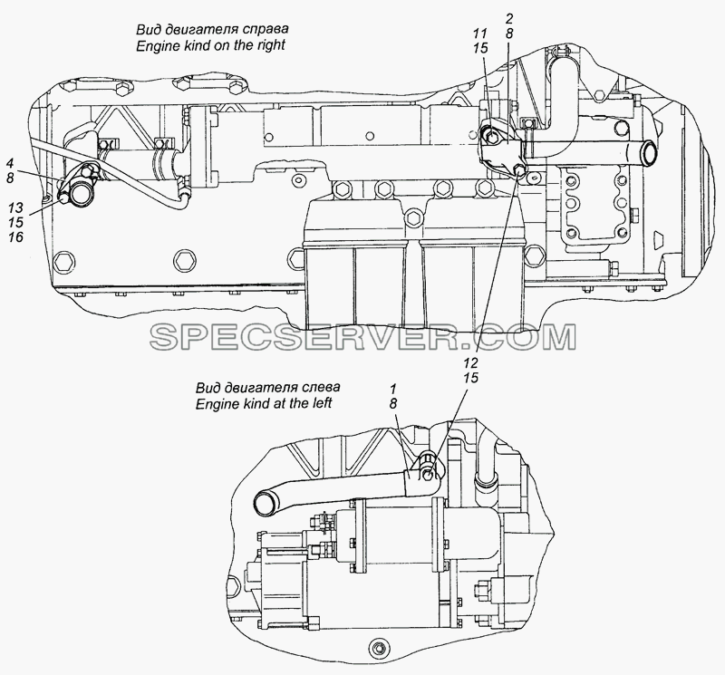 7406.1015002 Установка патрубка и штуцеров системы подогрева двигателя для КамАЗ-63501 8х8 (список запасных частей)