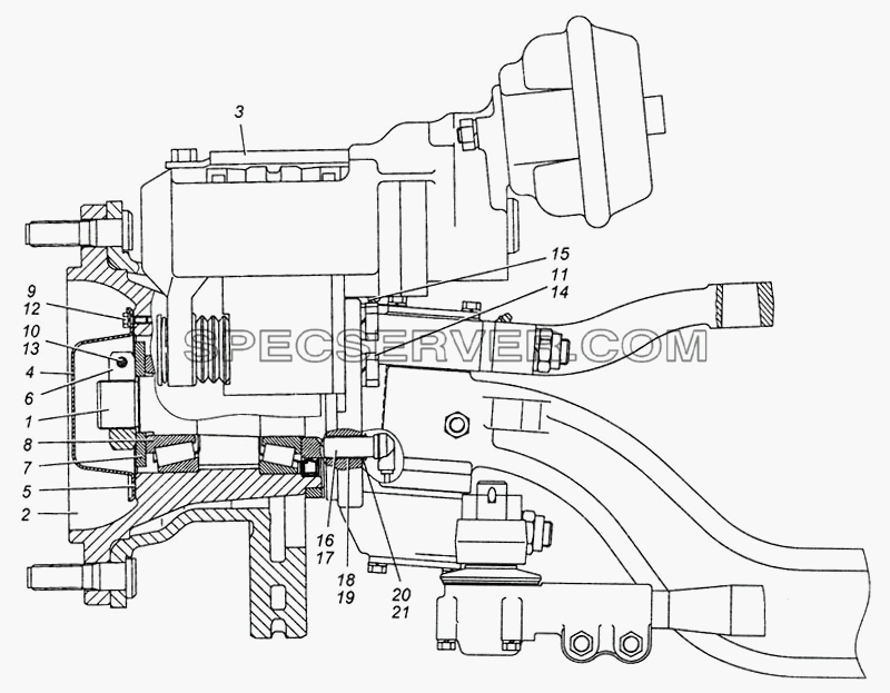 Ось передняя с тормозами в сборе 4308-3000012-01 для КамАЗ-4308 (список запасных частей)