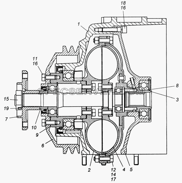 Гидромуфта привода вентилятора с передней крышкой в сборе для КамАЗ-6540 (список запасных частей)