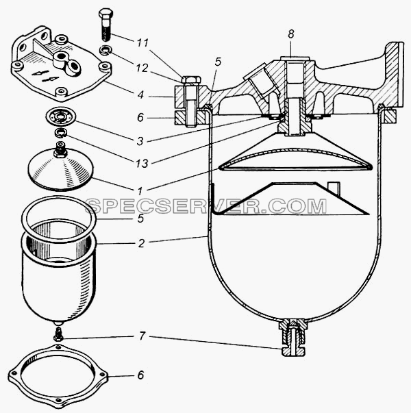 Фильтр грубой очистки топлива в сборе для КамАЗ-6540 (список запасных частей)