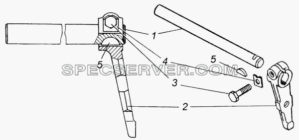 Валик вилки механизма переключения с рычагом в сборе для КамАЗ-6540 (список запасных частей)
