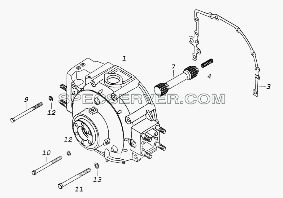 Установка привода отбора мощности переднего для КамАЗ-6522 (список запасных частей)
