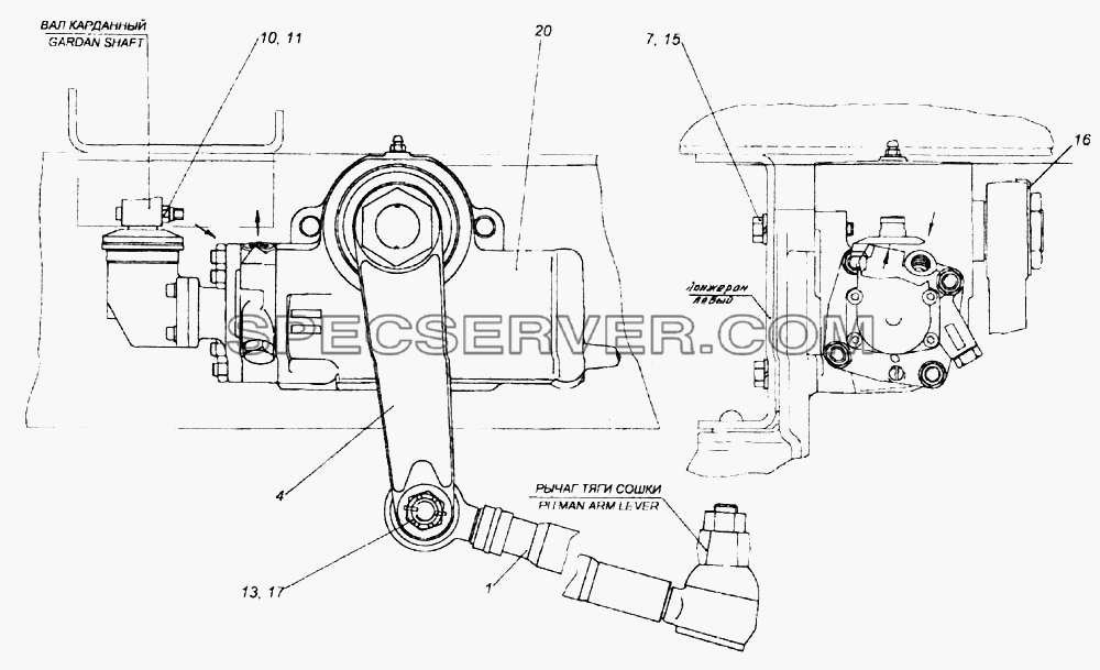 Установка рулевого механизма для КамАЗ-6520 (список запасных частей)