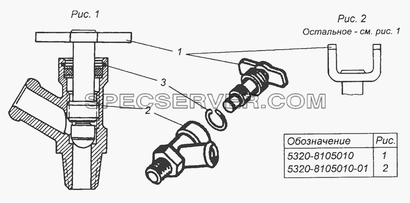 5320-8105010 Кран сливной в сборе для КамАЗ-53504 (6х6) (список запасных частей)
