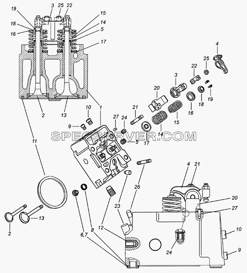 740.30-1003010 Головка цилиндра с клапанами для КамАЗ-6522 (Euro-2, 3) (список запасных частей)