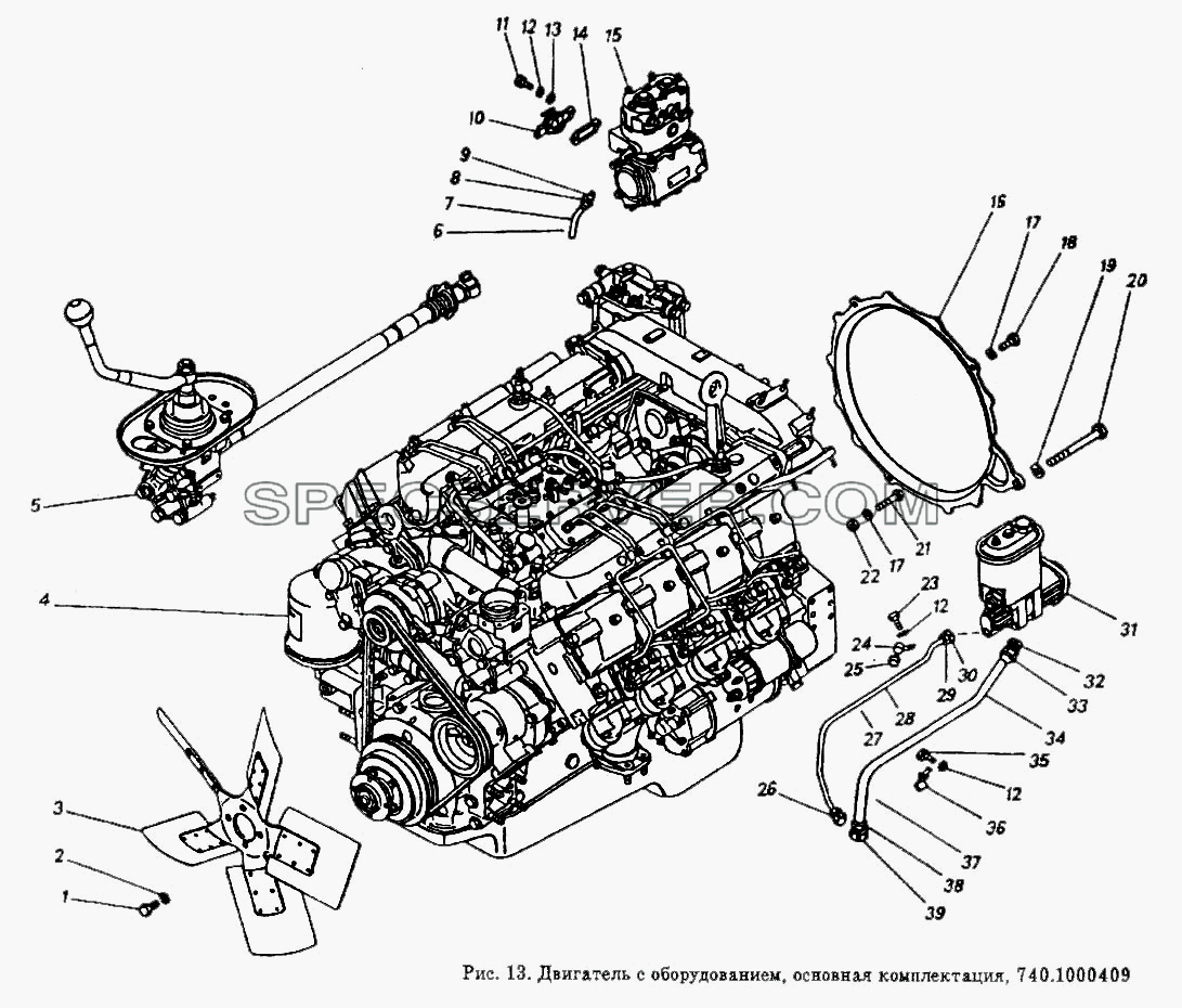 Двигатель с оборудованием, основная комплектация для КамАЗ-53212 (список запасных частей)