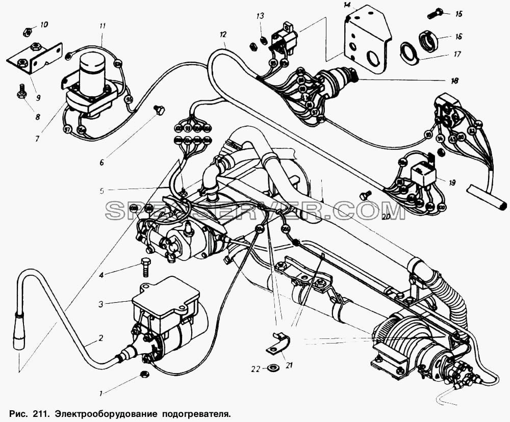 Электрооборудование подогревателя для КамАЗ-53212 (список запасных частей)