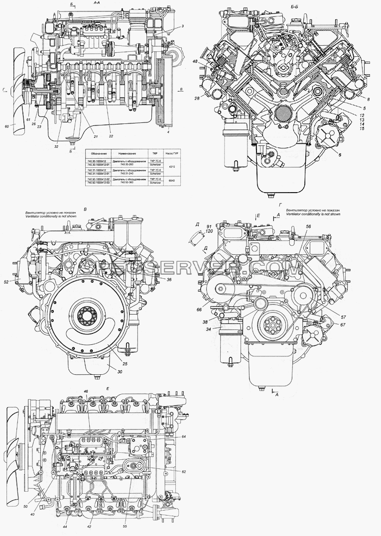 740.30-1000412 Двигатель 740.30-260 с оборудованием для КамАЗ-6350 (8х8) (список запасных частей)