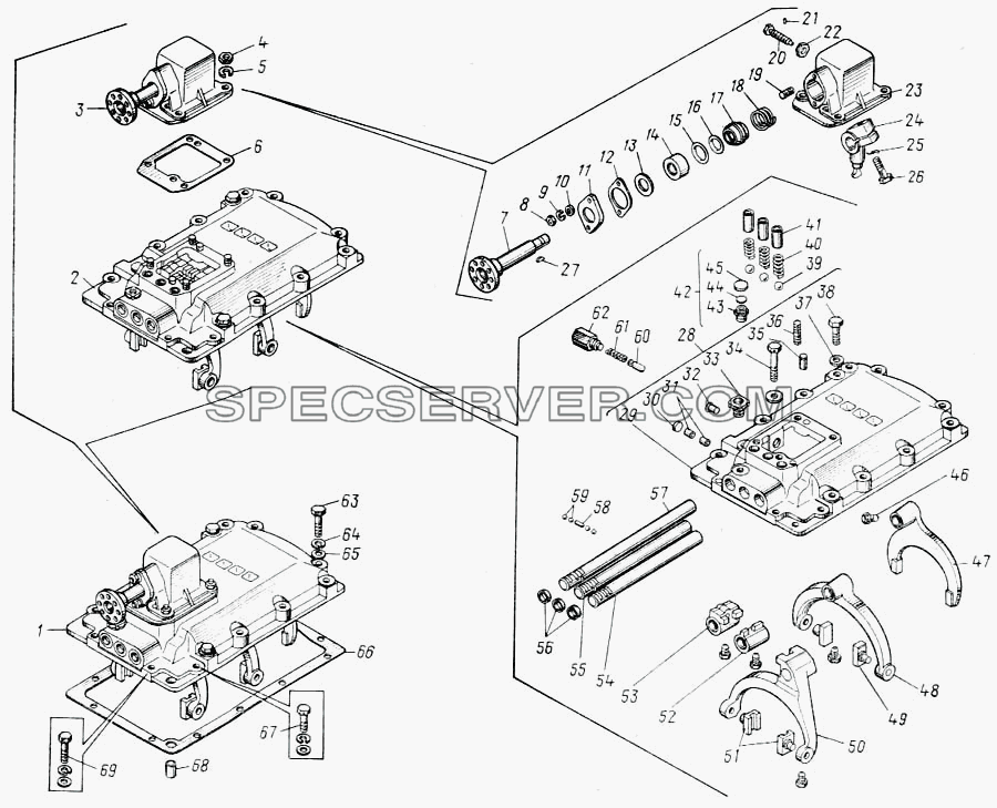 Механизм переключения передач для КамАЗ-43101 (список запасных частей)