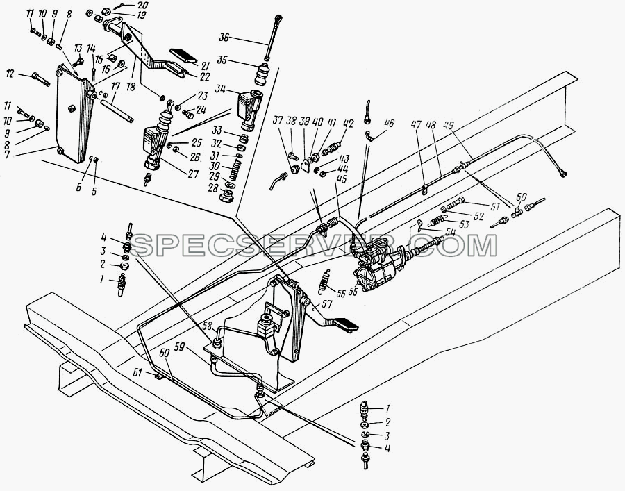 Привод управления сцеплением для КамАЗ-43101 (список запасных частей)