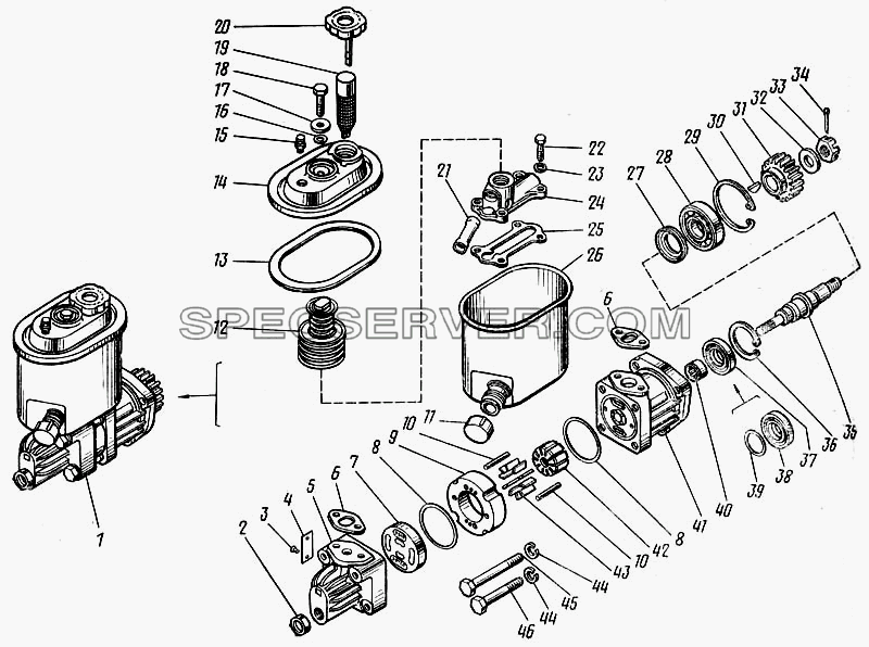 Насос гидроусилителя руля левого вращения 53212-3407200 для КамАЗ-43101 (список запасных частей)