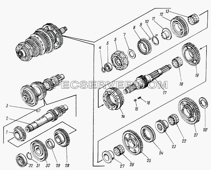Валы и шестерни коробки передач для КамАЗ-43101 (список запасных частей)