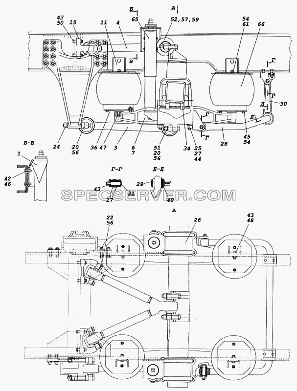 Установка задней подвески (Устаревшая конструкция) для КамАЗ-5460 (списка 2005 г.) (список запасных частей)