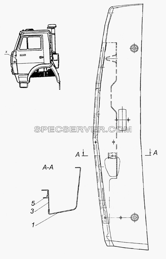5320-5301047-10 Панель передка боковая съемная левая для КамАЗ-4350 (4х4) (список запасных частей)