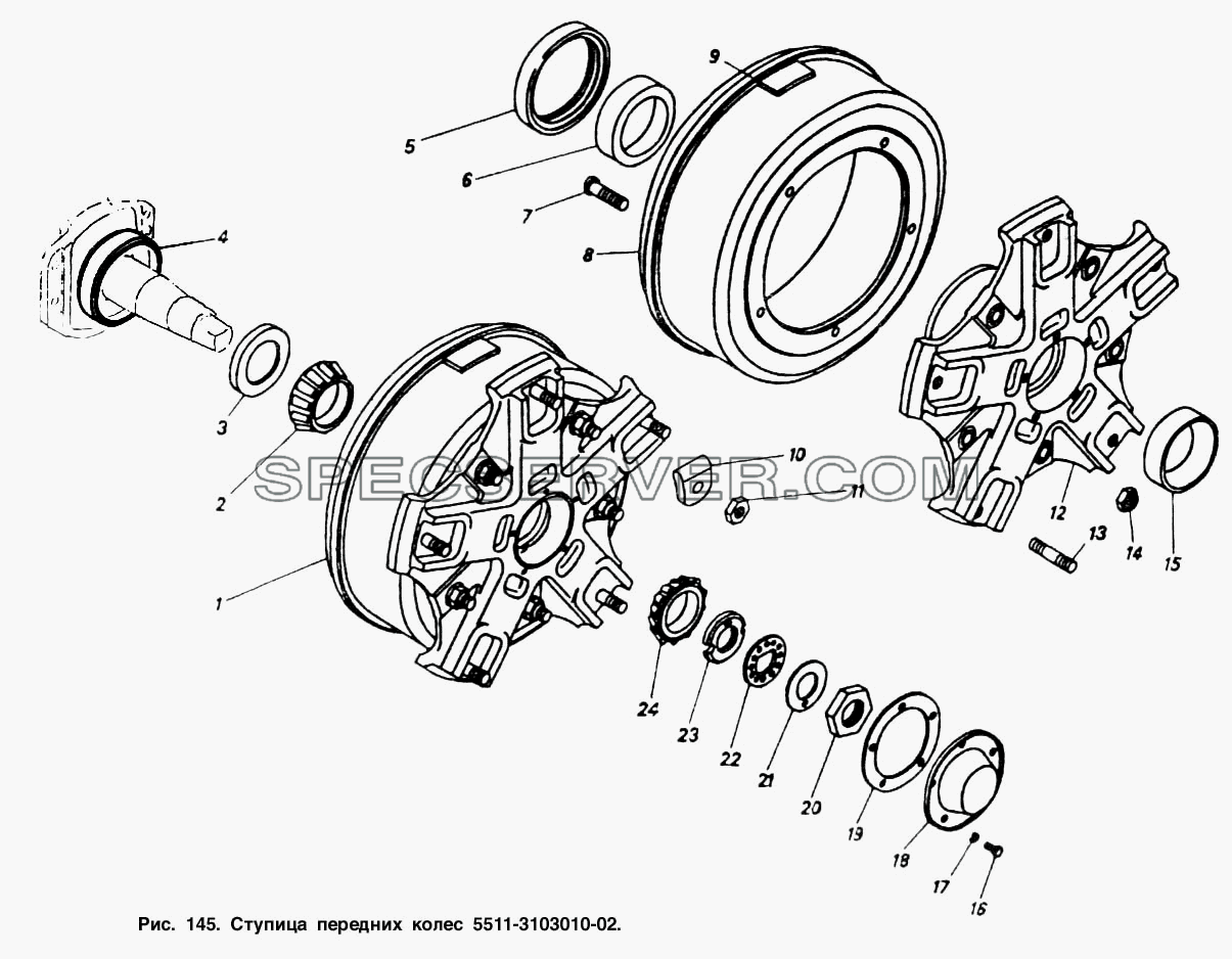 Ступица передних колес для КамАЗ-5410 (список запасных частей)