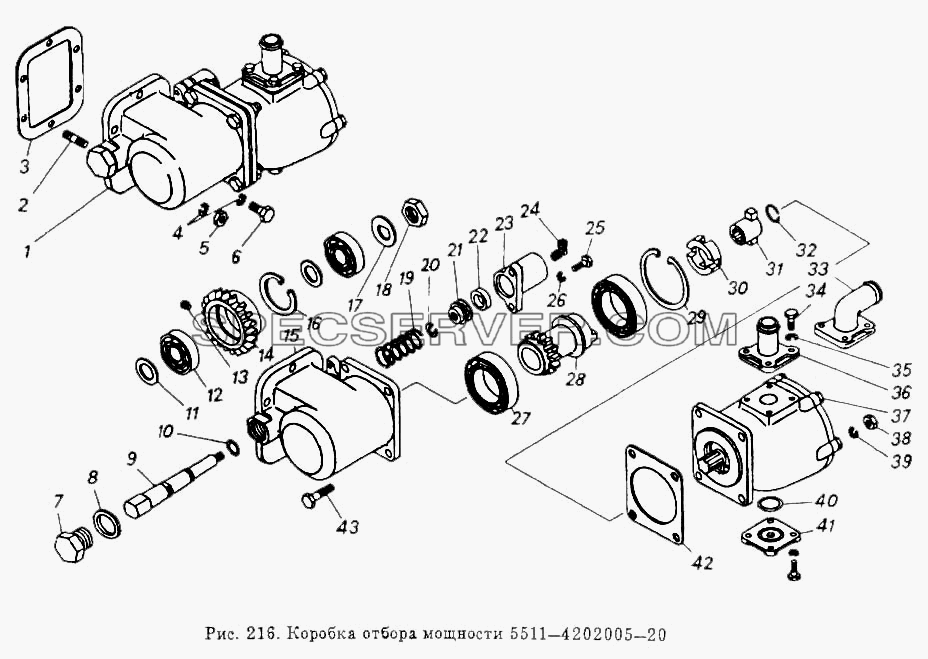 Коробка отбора мощности для КамАЗ-55102 (список запасных частей)