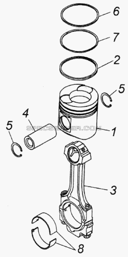 Поршень с шатуном и кольцами для КамАЗ-4326 (списка 2003г) (список запасных частей)
