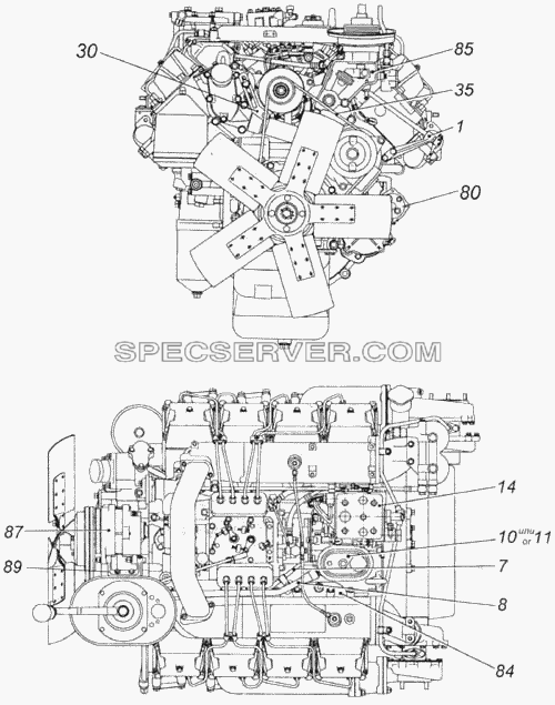 Двигатель с оборудованием для КамАЗ-4326 (списка 2003г) (список запасных частей)