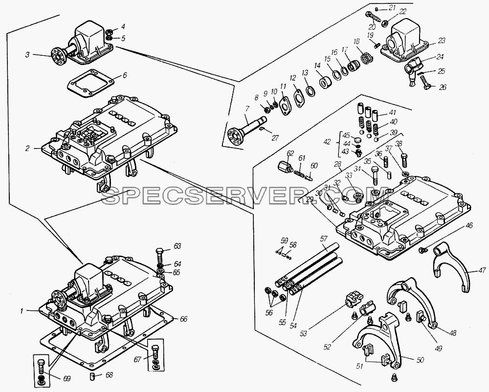 Механизм переключения передач для КамАЗ-4310 (списка 2004 г) (список запасных частей)