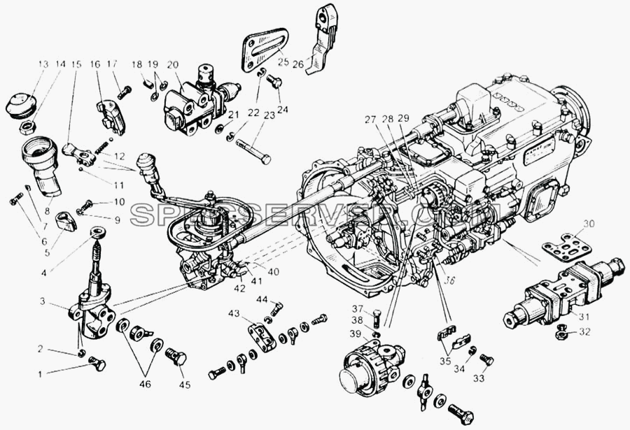 Привод управления механизмом переключения делителя передач для КамАЗ-65115 (список запасных частей)