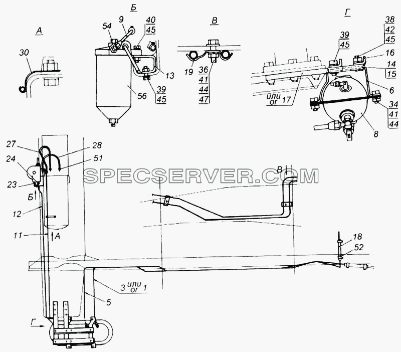 Установка топливного бачка и топливопроводов для подогревателя 15.8106 для КамАЗ-65115 (список запасных частей)