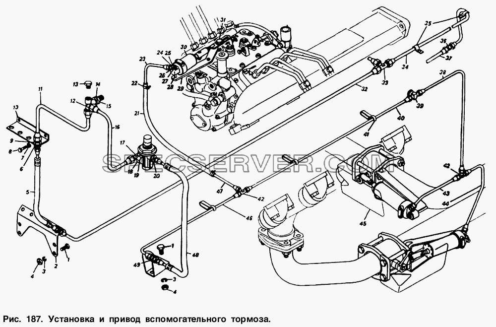 Установка и привод вспомогательного тормоза для КамАЗ-54112 (список запасных частей)