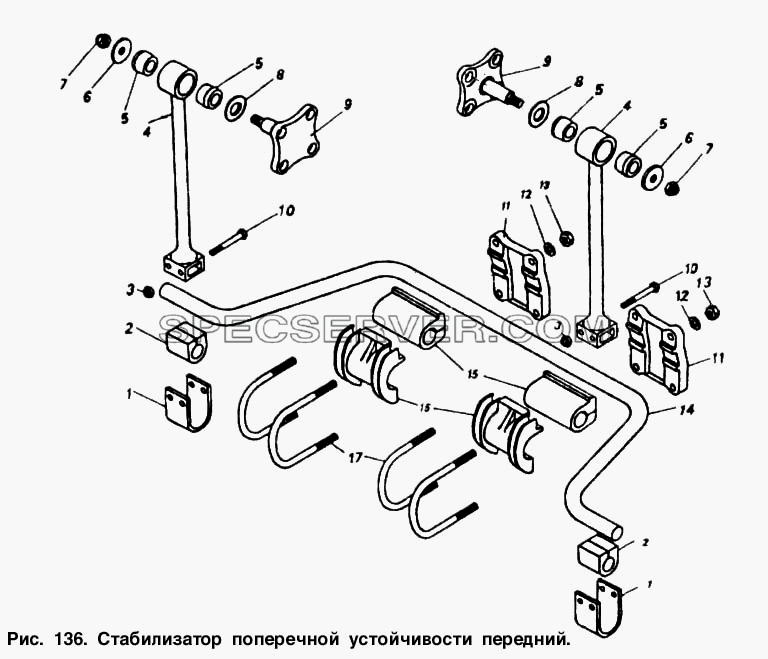 Стабилизатор поперечной устойчивости передний для КамАЗ-54112 (список запасных частей)