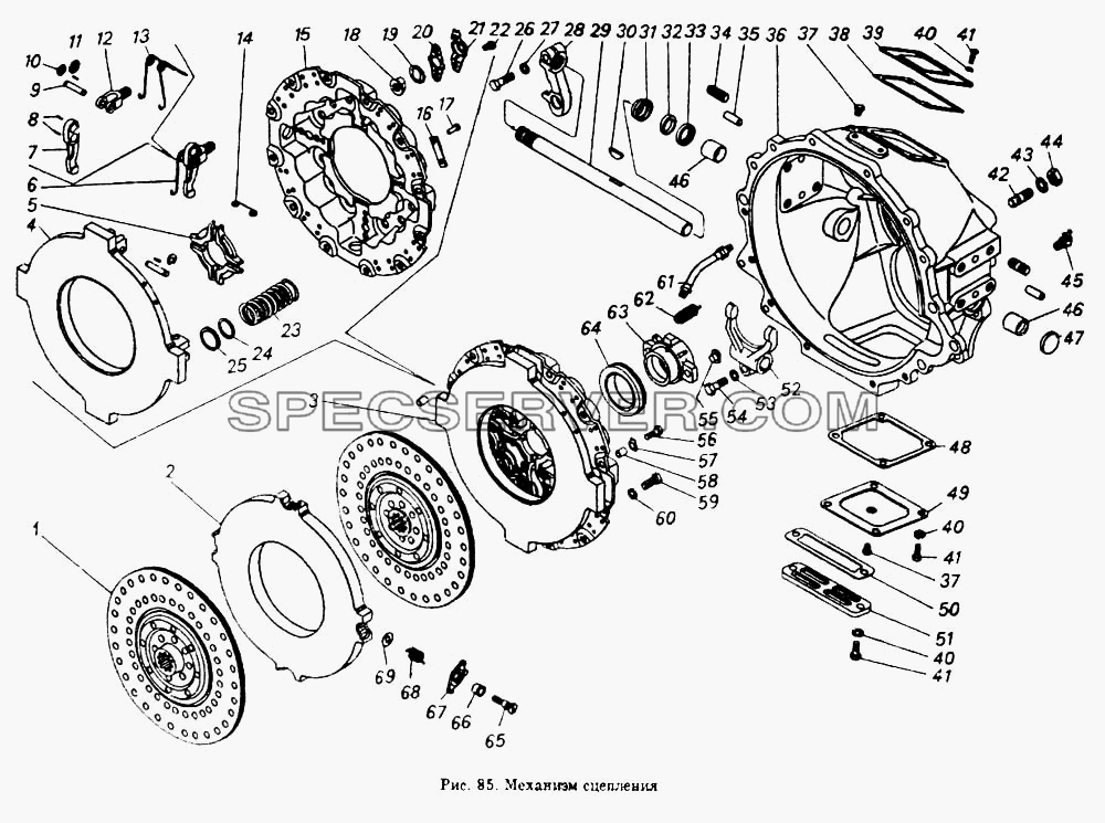 Механизм сцепления для КамАЗ-54112 (список запасных частей)