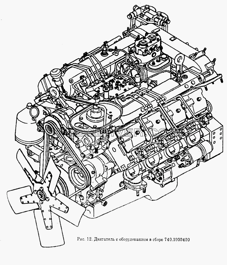 Двигатель с оборудованием в сборе, основная комплектация для КамАЗ-54112 (список запасных частей)