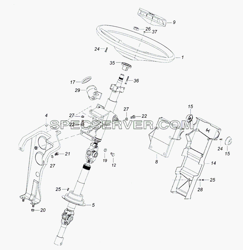 4308-3400014-01 Установка рулевой колонки для КамАЗ-4308 (2008) (список запасных частей)